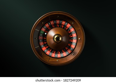 Top View Roulette Wheel With Ball On Zero Over Black Background. Concept Of Chance And Gambling. 3d Rendering