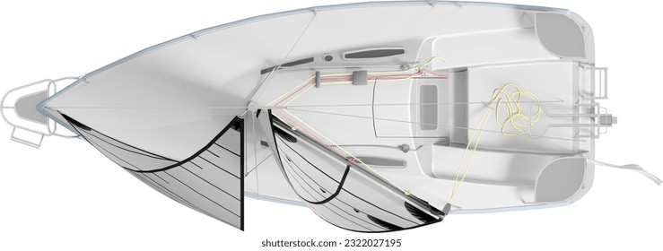 Top view of sailing boat