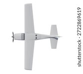 Top view of a sleek white single-engine propeller aircraft isolated on white background