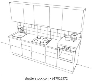 Kitchen Isometric Line Art Vector Stock Vector (Royalty Free) 78083692