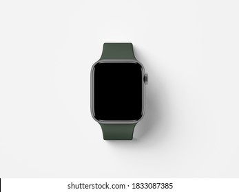 Top view Smart Watch with cyprus green sport band. Cyprus green band. Isolated modern smart watch mockup. Template. 3d render. mockup