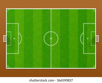 Top View Of Soccer Pitch. Association Football Field With Goalposts. Qualitative Illustration For Soccer, Sport Game, Championship, Gameplay, Etc