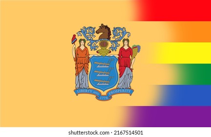 Top view of state lgbt flag of New Jersey, USA. no flagpole. Plane design, layout. Flag background. Freedom and love concept. Pride month. activism, community