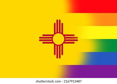 Top view of state lgbt flag of New Mexico, USA. no flagpole. Plane design, layout. Flag background. Freedom and love concept. Pride month. activism, community