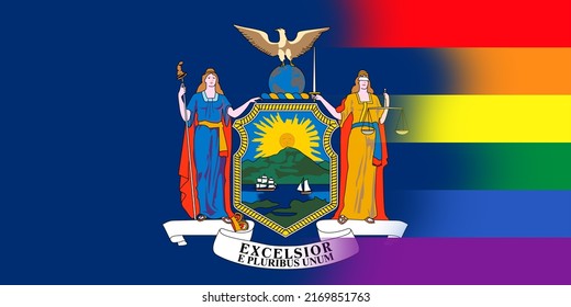 Top view of state lgbt flag of New York, USA. no flagpole. Plane design, layout. Flag background. Freedom and love concept. Pride month. activism, community