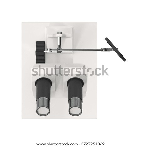 Top view of a stereo microscope with focus knob and eyepiece lenses