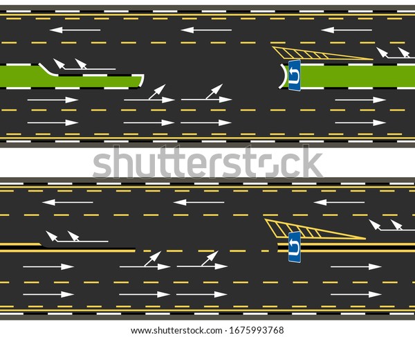Top view of two types of U-turns\
on the highway, road, street. Road marking. \
illustration