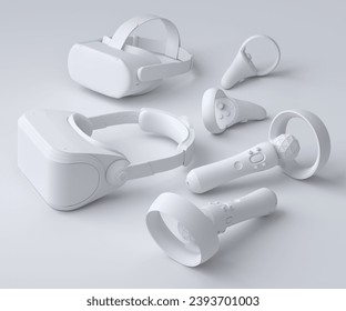 Top view virtual reality glasses and controllers for online and cloud gaming on monochrome background. 3D rendering of device for virtual design in augmented reality or virtual gaming in VR - Powered by Shutterstock