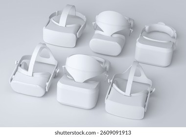 Top view virtual reality glasses for online and cloud gaming on monochrome background. 3D rendering of device for virtual design in augmented reality or virtual gaming in VR