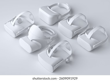 Top view virtual reality glasses for online and cloud gaming on monochrome background. 3D rendering of device for virtual design in augmented reality or virtual gaming in VR