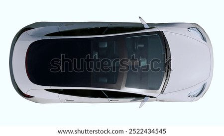 Top view of a white car with a flat background for arch viz, archviz, architecture, floor plan