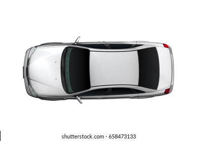 Top view of white car isolated on white background. With clipping path.