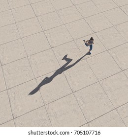 Top View Of A Woman Running. This Is A 3d Render Illustration.