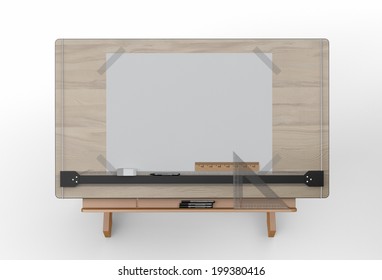 Top View Of Wooden Drawing Table With Tools , Clipping Path Included