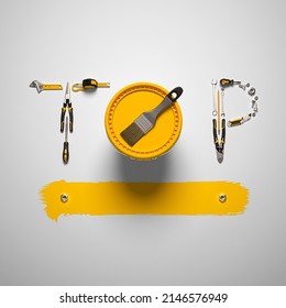 The TOP Word Laid Out From A Set Of Construction Tools.
Creative Design Template For Building, Engineering Or Maintenance Companies. 3d Render. 