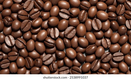 Top-down view of a backdrop with halves of rich dark brown coffee beans. - Powered by Shutterstock