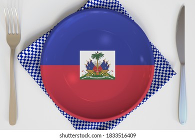 Top-down view of the plate with flag of haiti, national cuisine conceptual  3D rendering