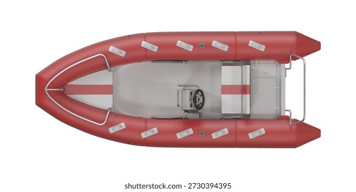 Top-down view of a red rigid inflatable boat showing center console seating and deck layout