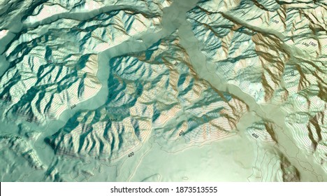 Topographic Map Of Lake Como And Lecco, Alpine Reliefs With Mountain Heights. Alps, Lombardy, Italy. 3d Render