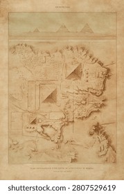 Topographic map of part of the Memphite Necropolis (Pyramids of Giza) from Histoire de l'art egyptien (1878) by Emile Prisse d'Avennes.
