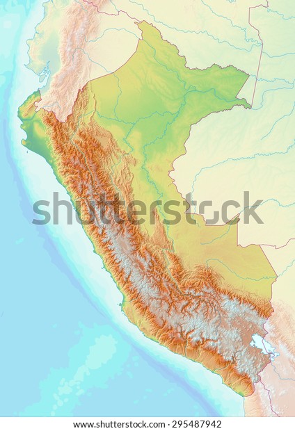 Topographic Map Peru Shaded Relief Elevation Stock Illustration