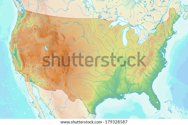 Topographic Map Usa Shaded Relief Elevation Stock Illustration