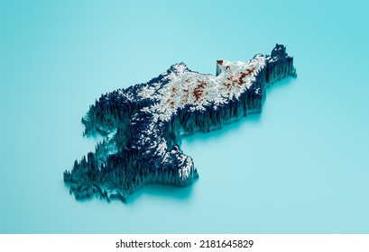 Topographic North Korea Map Hypsometric Elevation Tint Spectral Shaded Relief Map 3d Illustration