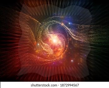 Topological grid and abstract lights composition on subject of modern information technologies, education, science and number universe. 3D rendering.