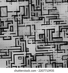 A Top-view Pattern Map Of A Dungeon Floor Plan With Rooms And Doors. A Textured Background Map And An Endless Tile. 3D Illustration And Seamless Tile Of A Planimetry.