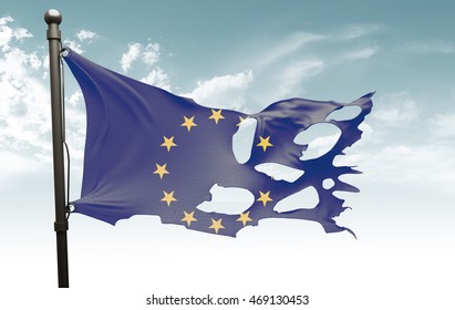 torn european flag, 3D illustration