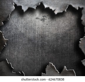 Torn Metal With Big Ripped Hole 3d Illustration