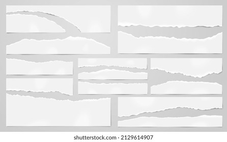 Torn Paper Sheets. Rip Papers, Ripped Note Blank Piece. Notebook Strip With Tattered Edge, Cardboard Pages. Recent Elements Scrapbooking Set