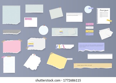 Torn sheets of notebook, multi colored sheets and pieces of paper. Set of torn horizontal white and colorful paper strips, notes and notebook isolated on a background.  - Shutterstock ID 1772686115