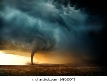 A Tornado Forming In The Evening From A Supercell.