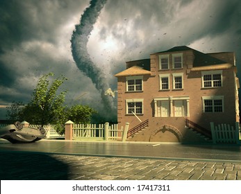 Tornado Over The House (3d Rendering)