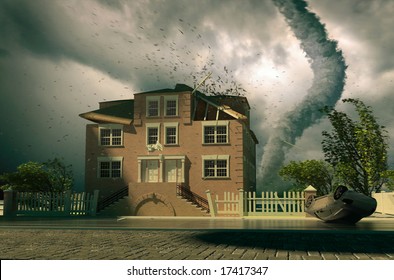 Tornado Over The House (3d Rendering)