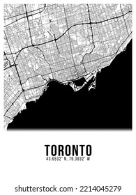 Toronto Black Color City Map Poster