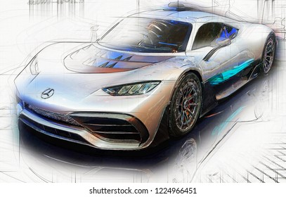 TORONTO,CANADA-February 15,2018:Mercedes Benz AMG Project ONE Concept Is An Upcoming Limited Production Plugin Hybrid Sports Car Featuring Formula One Derived Technology.