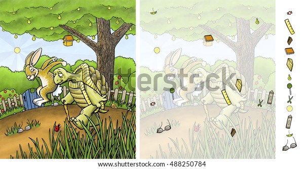 亀とウサギ 隠し絵 のイラスト素材