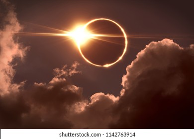 Total eclipse of the Sun. The moon covers the sun in a solar eclipse. Digital illustration