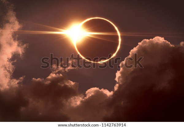 Total eclipse of the Sun. The moon\
covers the sun in a solar eclipse. Digital\
illustration
