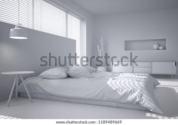Total White Project White Minimalist Bedroom Stock Illustration