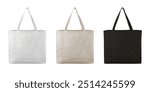 Tote bag canvas eco friendly bag square, mockup canvas white beige black colors on isolated white background.