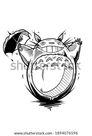 Totoro Art Illustration Design Inking Linework Art Tattoo. Foto stock © 