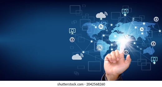 Touching virtual screen global network connection, Telecommunication communication, Social network and digital marketing, Business data exchanges - Powered by Shutterstock - Get 15% off with code: PIKWIZARD15