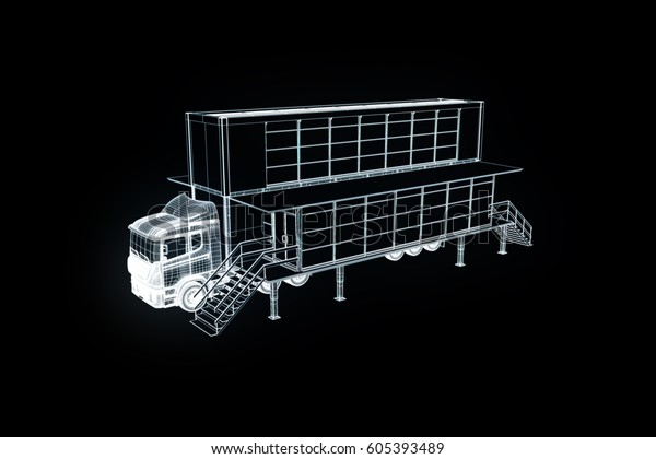 Touring Party Truck Car in Hologram Wireframe Style.\
Nice 3D Rendering.\
\
