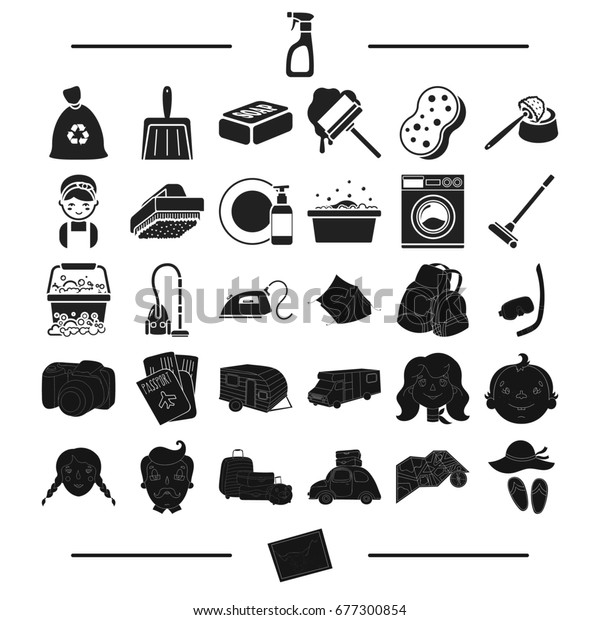 tourism, trip, hygiene and\
other web icon in black style.letter, postcard, rest, icons in set\
collection.