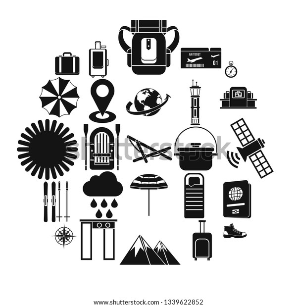 Tourist assistance icons
set. Simple set of 25 tourist assistance icons for web isolated on
white background