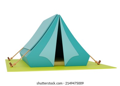 Tourist Camping Tent Isolated On Light Background,Camping Equipment,summer Camp Concept,3d Rendering.
