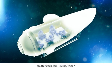 A tourist submarine has gone missing in the North Atlantic.  Missing submarine. Mini manned submarine to explore the ocean floor. 3d rendering. Section with people inside. Titan
